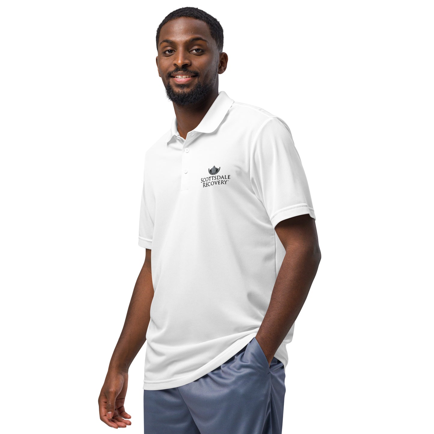 Scottsdale Recovery Logo Adidas Unisex Sport Polo - White